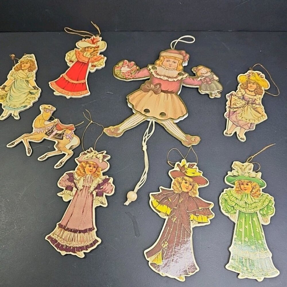 1984 Merrimack 8pcs Cardboard Victorian Christmas Ornamnets Vintage WOW!